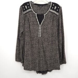 Lucky Brand Boho embroidered popover tunic top womens Plus Size 2X black white